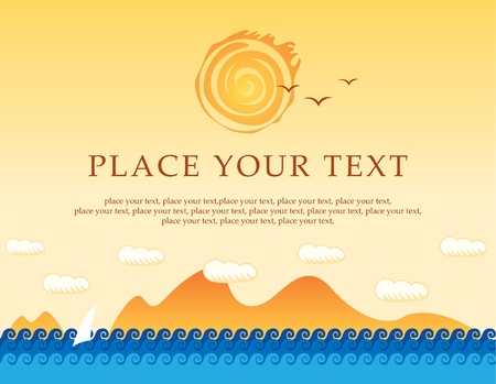 banner with sea, sun and sailing のイラスト素材