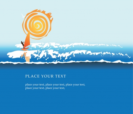 banner with sea, sun and surferのイラスト素材
