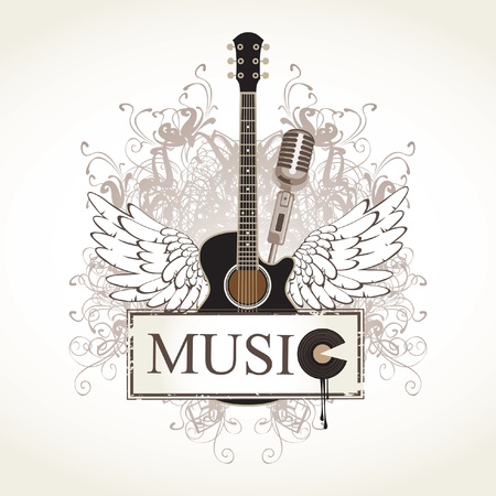 banner and wings with a guitarのイラスト素材