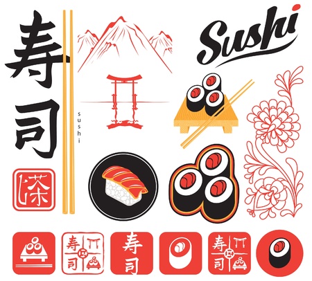 set of design elements for sushiのイラスト素材