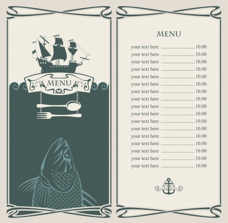 menu with sailboat and a fish in the oceanのイラスト素材