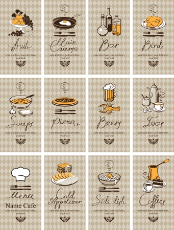 set of business cards with different dishesのイラスト素材