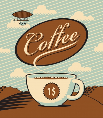 Retro banner with a cup of coffee in the landscapeのイラスト素材