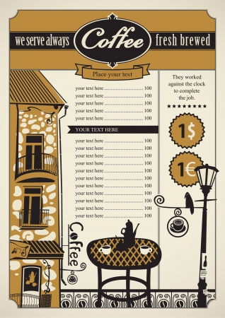 Retro banner with outdoor cafes and tableのイラスト素材