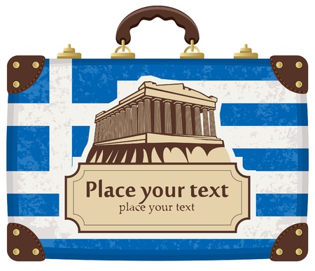 travel suitcase with flag of Greece and the Acropolisのイラスト素材