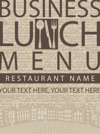 Business lunch menu sign on a background of the manuscript and the old town のイラスト素材