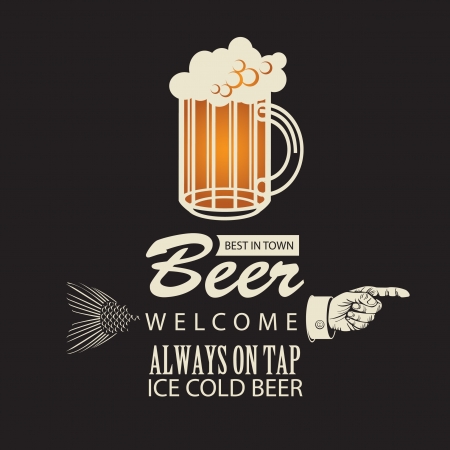 Banner with a beer and a pointing fingerのイラスト素材