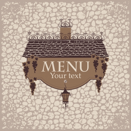 banner for menu with the old roof lantern and grapes on a stone wall backgroundのイラスト素材