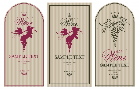 Three vintage labels for wine with grapesのイラスト素材