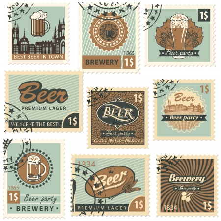 set of postal stamps on theme of beer and breweryのイラスト素材