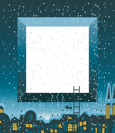 Christmas card with winter old city and place for an inscriptionのイラスト素材