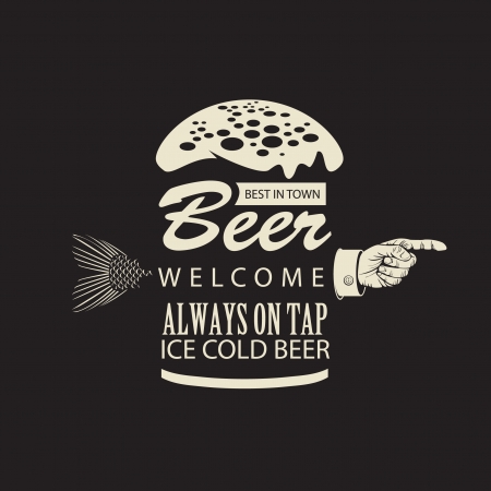 Banner with a beer and a pointing fingerのイラスト素材