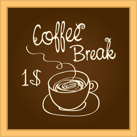 Picture cup of coffee on wooden boardのイラスト素材