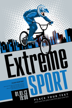 cyclist labeled extreme sports on urban landscapeのイラスト素材