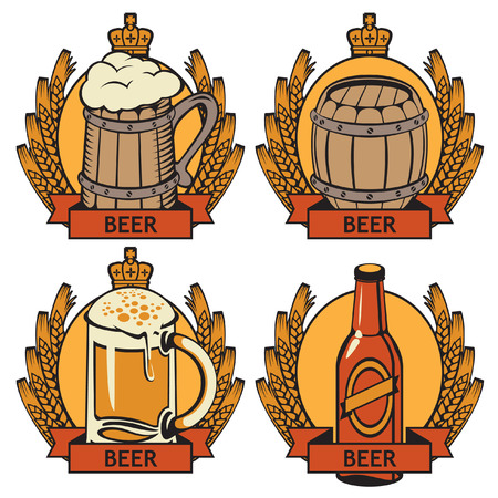 set of labels for beer bottle, glass and caskのイラスト素材