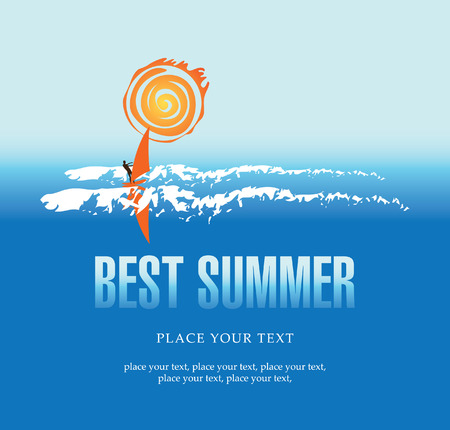 banner with sea, sun and surferのイラスト素材