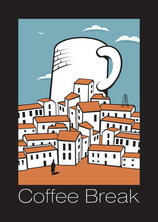 Scene with a cup of coffee in townのイラスト素材