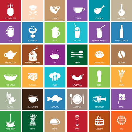 set of color icons on the theme of food and drinksのイラスト素材