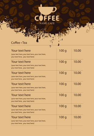 Menu price list with cup of coffee and grainsのイラスト素材