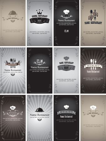 set of business cards on the theme of food and drinks in style Black and white filmのイラスト素材