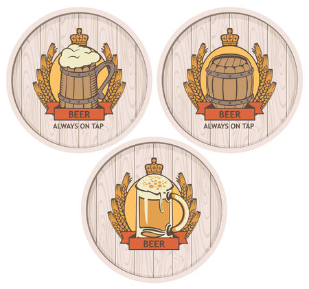 set of labels to beer on wooden casksのイラスト素材