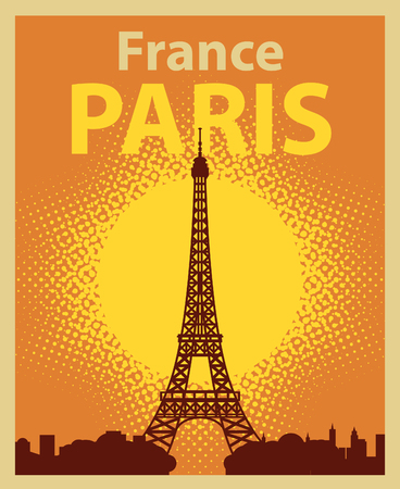 banner with Paris, Eiffel Tower against the sunのイラスト素材