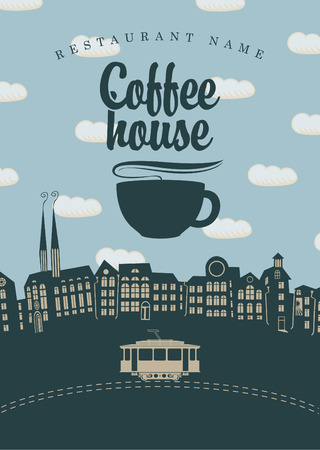 banner for the coffee houses of the old town and tramのイラスト素材