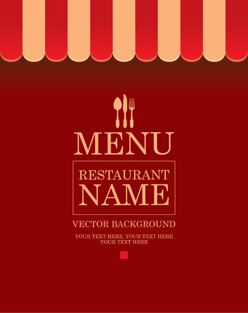 Store striped awning background for menu with cutleryのイラスト素材