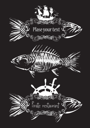 three vector signs pointer to store the fish restaurantのイラスト素材