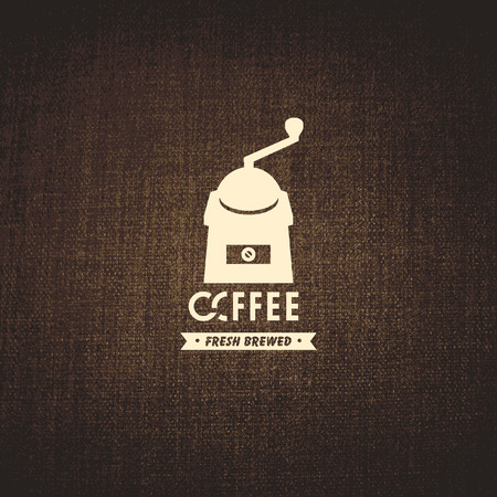 vector banner with fabric texture and an emblem of coffee grinderのイラスト素材