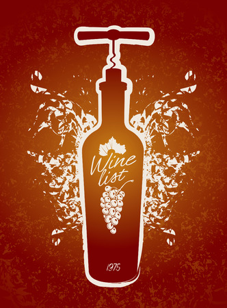 Vector banner with a bottle of wine with a corkscrew and labeled wine listのイラスト素材