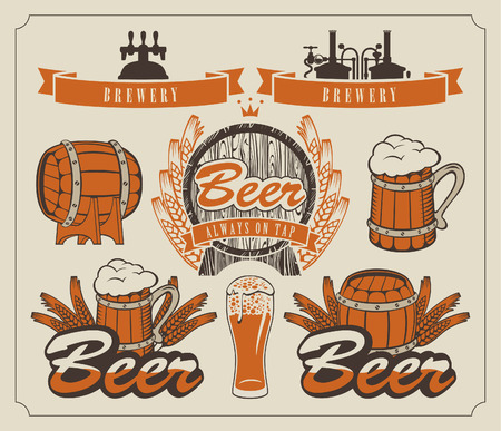 set of design elements and emblems for beer and breweryのイラスト素材