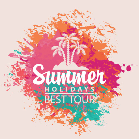 Travel banner with the inscription on the background Summer holiday color splashのイラスト素材