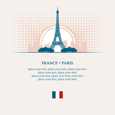 banner with Paris Eiffel Tower against the sun and the French flagのイラスト素材