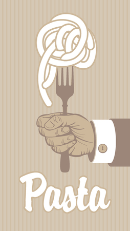 banner with pasta on fork in a handのイラスト素材