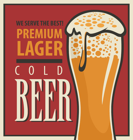 Glass of beer with foam in retro styleのイラスト素材