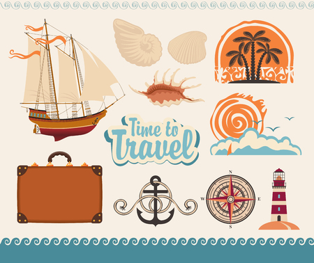 set of objects on the theme of the sea and tourismのイラスト素材