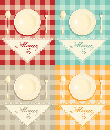 set menu with cutlery on checkered backgroundのイラスト素材