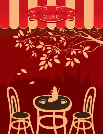 outdoor cafe in the old town with a table and a kettleのイラスト素材