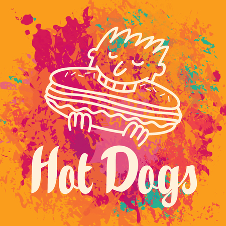hot dog restaurant with a pattern that the man eating hot dogのイラスト素材