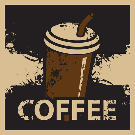banner with a disposable coffee cup in retro styleのイラスト素材