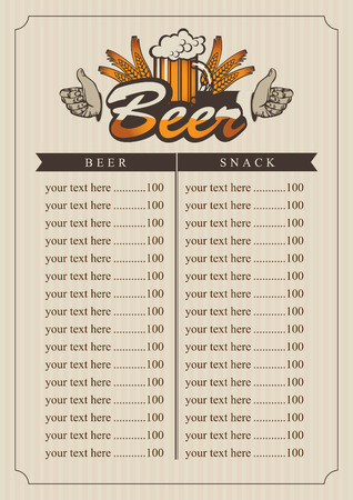 pub menu with a glass of beer and Priceのイラスト素材