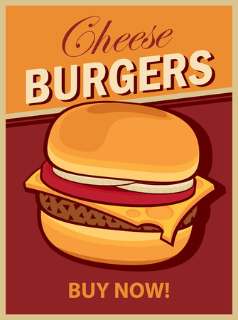 vector banner with cheeseburger on retro styleのイラスト素材