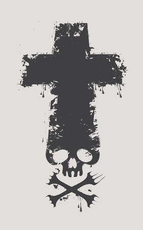 Christian cross with a skull and crossbones with the spray dropletsのイラスト素材