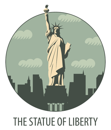 banner with statue of Liberty in background of New Yorkのイラスト素材