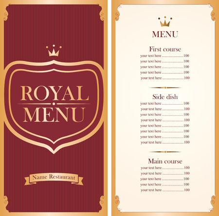 royal menu for a cafe or restaurant and Price in gold and redのイラスト素材