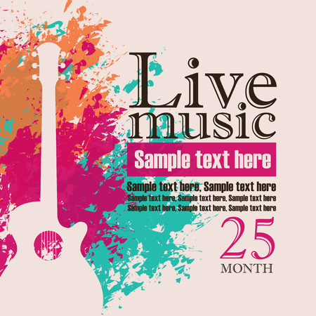 banner with an acoustic guitar on grungy color backgroundのイラスト素材