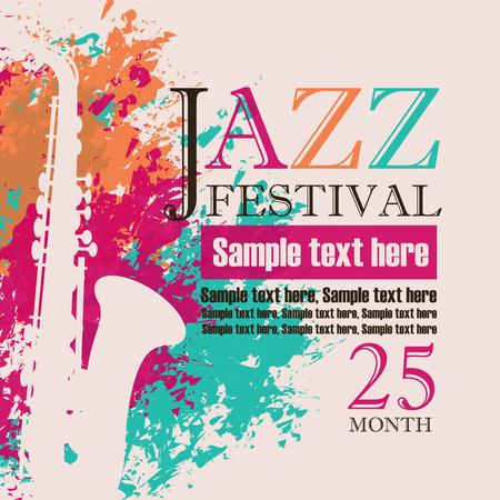 banner with an saxophone on grungy color backgroundのイラスト素材