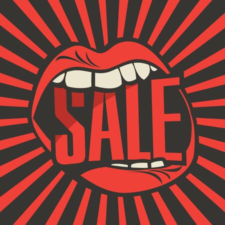 inscription sale in the human mouth in retro styleのイラスト素材