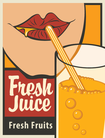 girl is drinking a glass of fresh juice from the tubeのイラスト素材